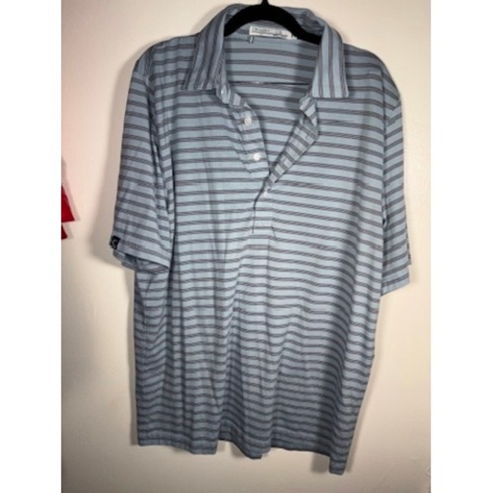 Criquet Polo Shirt Mens Sz L Blue Striped Pima Cotton Golf Preppy - Picture 2 of 8